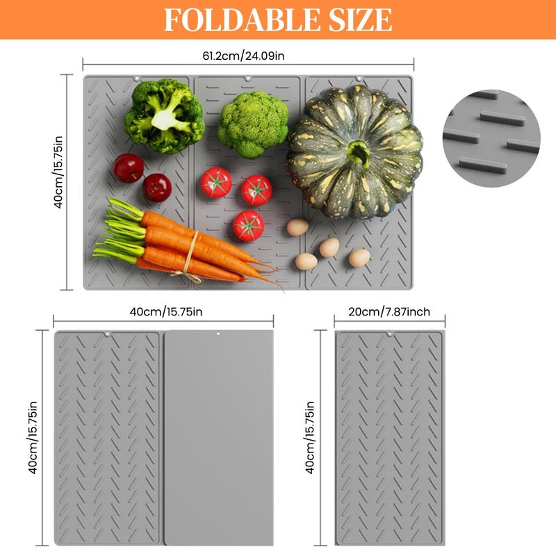 Supvox Kitchen Dry Mat Triple Fold Silicone Utility Mat Grooved Surface Dry Mat Dishes Drain Mat Heat Resistant Countertop Protector Mat Antislip Silicone Table Mat with Hanging Hole 2416in - Image 2