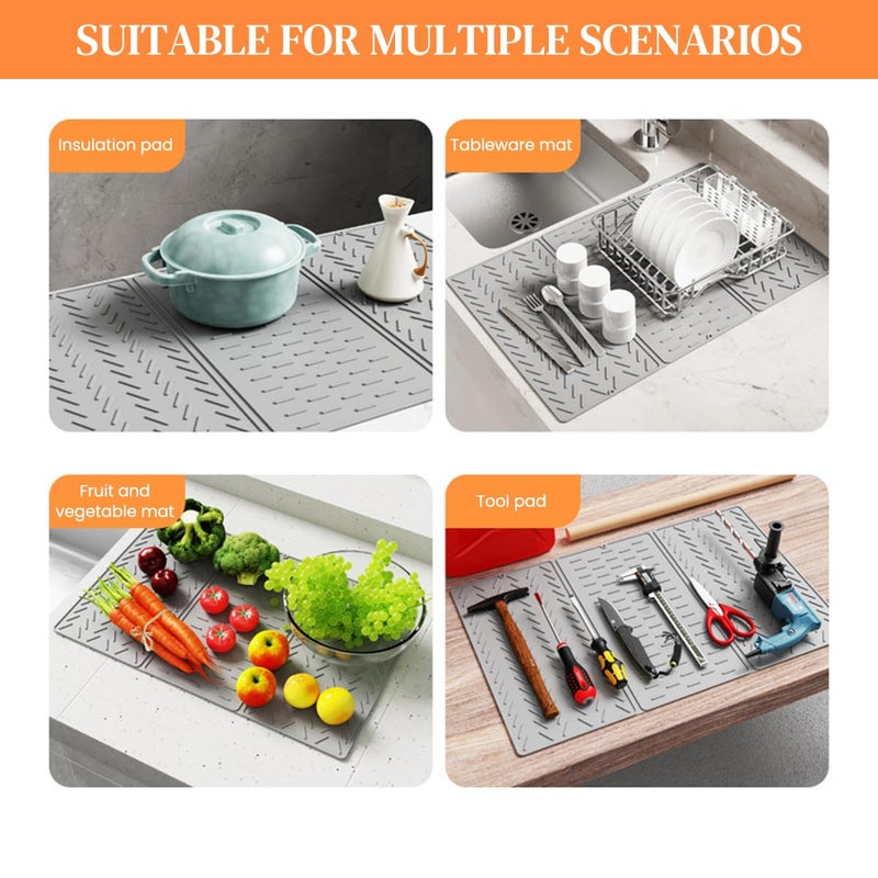 Supvox Kitchen Dry Mat Triple Fold Silicone Utility Mat Grooved Surface Dry Mat Dishes Drain Mat Heat Resistant Countertop Protector Mat Antislip Silicone Table Mat with Hanging Hole 2416in - Image 4