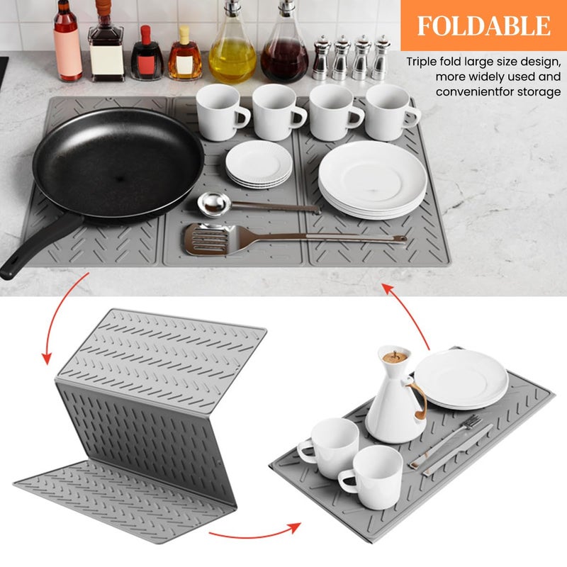 Supvox Kitchen Dry Mat Triple Fold Silicone Utility Mat Grooved Surface Dry Mat Dishes Drain Mat Heat Resistant Countertop Protector Mat Antislip Silicone Table Mat with Hanging Hole 2416in - Image 5