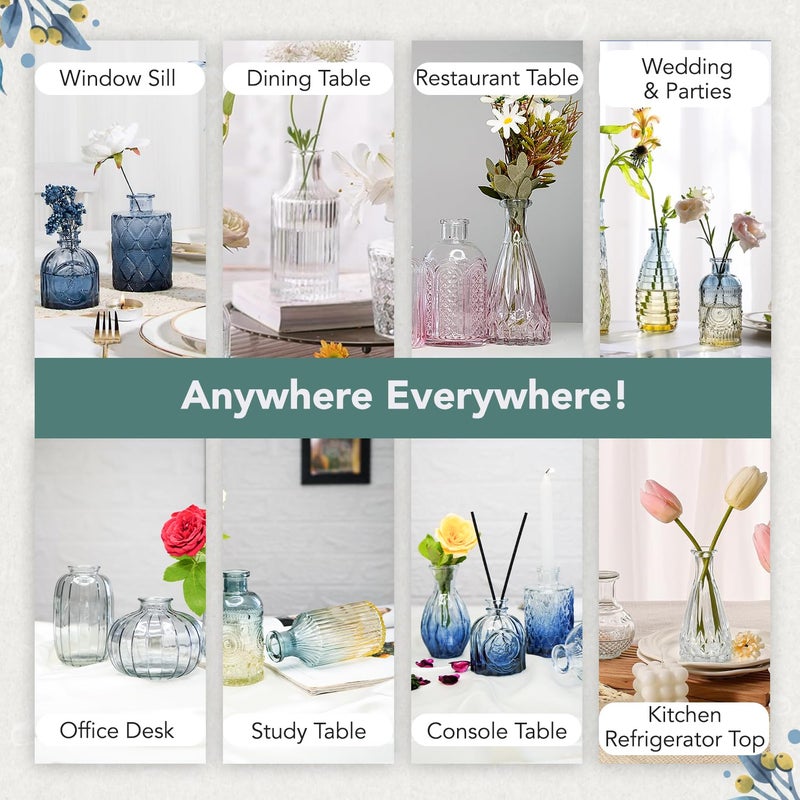 Ekhasa Nostrae by 100% Crystal Clear Glass Bud Vases Flower Pots for Home Decor (Set of 3) | Center Table Mini Decorative Items | Transparent Glass Vase for Plants | Planters for Indoor Plants - Image 4