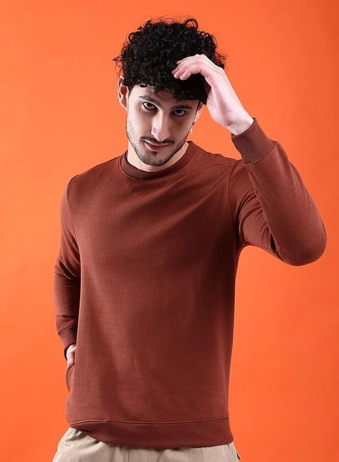 The Indian Garage Co Men Regular Fit Solid Crew Neck Full Sleeves Sweatshirt