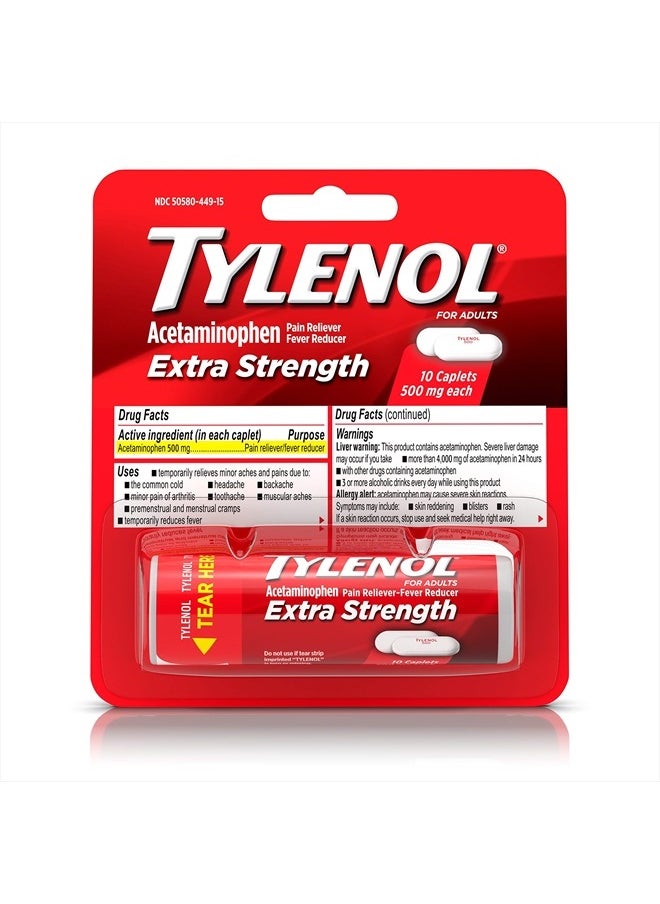 TYLENOL - Extra Strength Caplets with 500 mg Acetaminophen, Pain Reliever & Fever Reducer, 10 ct - Image 1