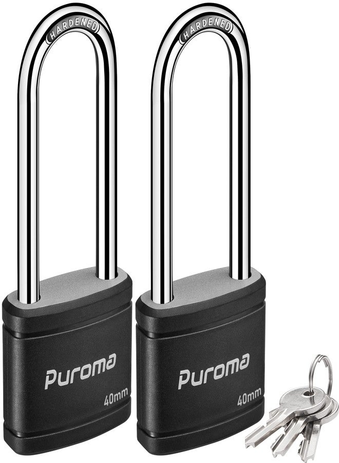 Puroma 2 Pack Keyed Padlock with 3 Keys, 2.5 Inch Locker Lock 40mm Heavy-Duty Locks for Gate Fence Hasp Cabinet Toolbox School Gym Locker (Black) - Image 1