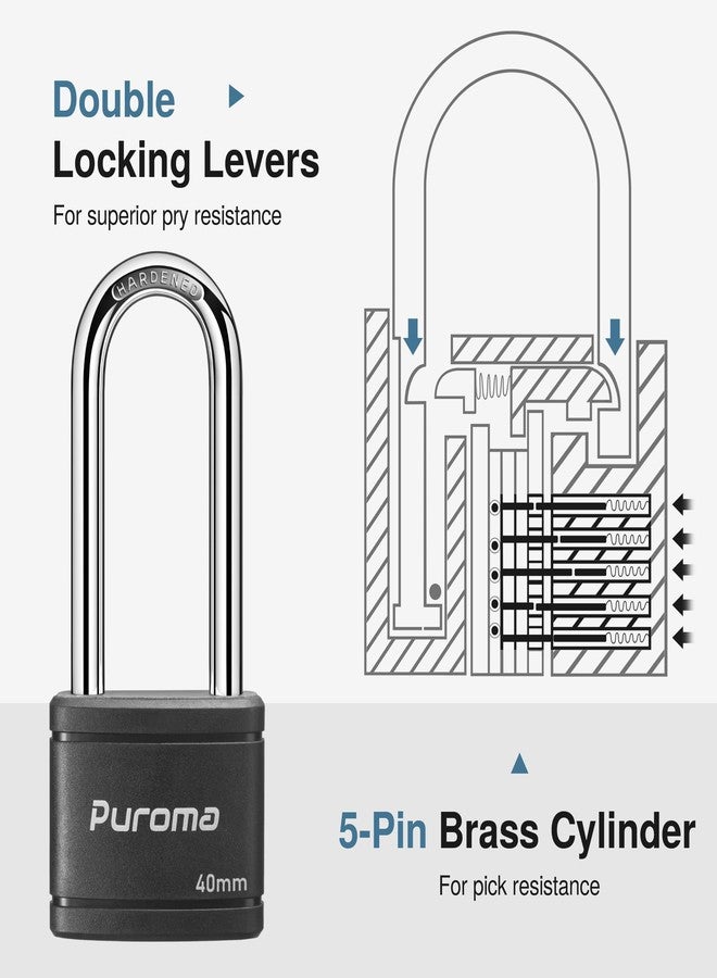 Puroma 2 Pack Keyed Padlock with 3 Keys, 2.5 Inch Locker Lock 40mm Heavy-Duty Locks for Gate Fence Hasp Cabinet Toolbox School Gym Locker (Black) - Image 5