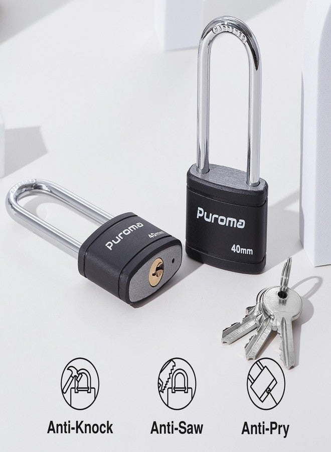 Puroma 2 Pack Keyed Padlock with 3 Keys, 2.5 Inch Locker Lock 40mm Heavy-Duty Locks for Gate Fence Hasp Cabinet Toolbox School Gym Locker (Black) - Image 3