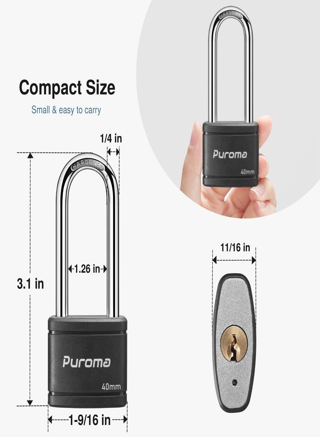Puroma 2 Pack Keyed Padlock with 3 Keys, 2.5 Inch Locker Lock 40mm Heavy-Duty Locks for Gate Fence Hasp Cabinet Toolbox School Gym Locker (Black) - Image 2
