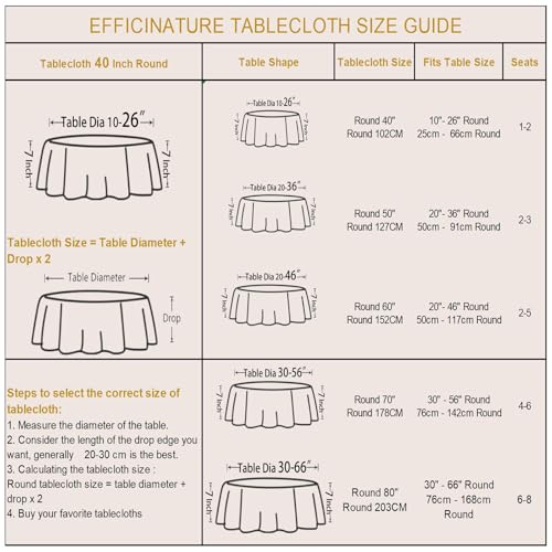 EFFICINATURE كفاءة جولة المائدة المائدة المائدة المائية جاكار صغيرة 40 بوصة الجدول قطعة قماش تصل إلى 26 "" جداول ديا مقاوم للماء تجعد خالية - Image 3
