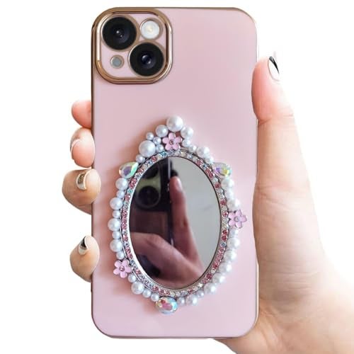 KC Back Cover for Vivo V60 5G / V60e 5G / Vivo T4 Pro 5G Pearl Flower Mirror Electroplated Soft Silicone Camera Protection Case - Pink - Image 3