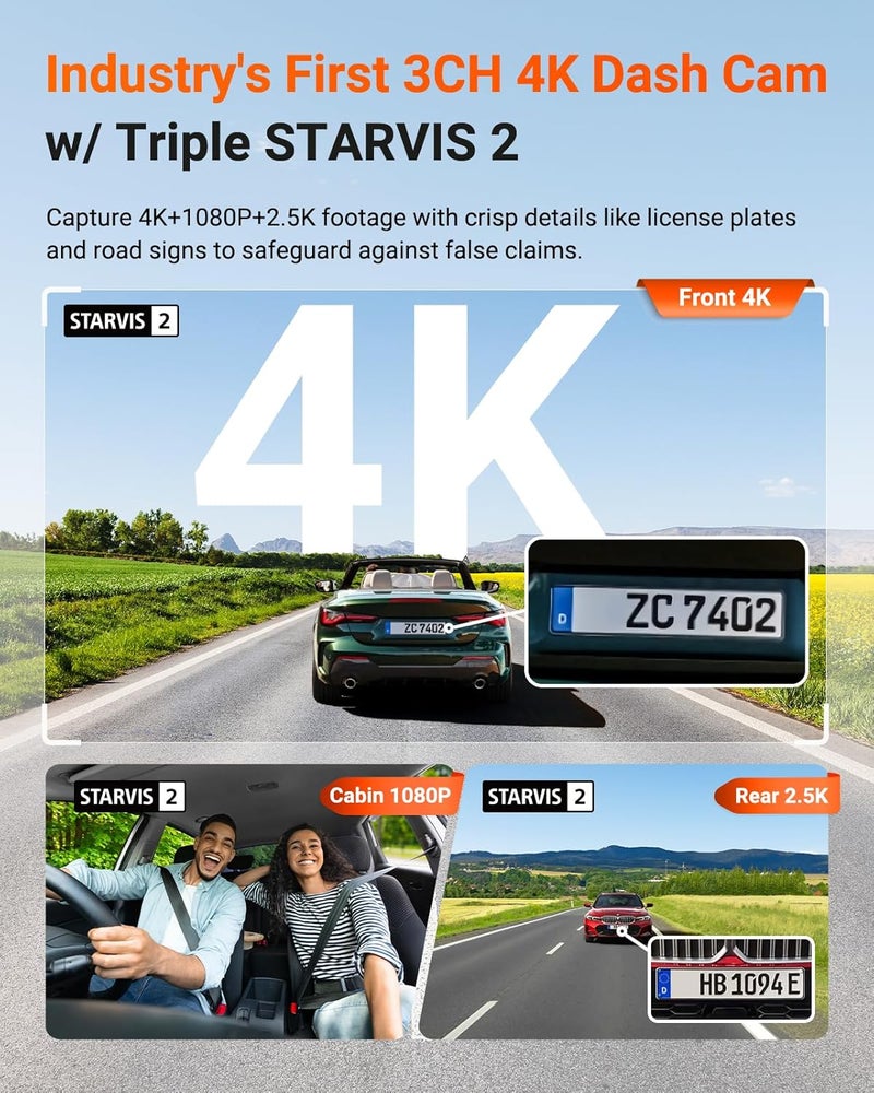 Vantrue N4 Pro S 4K 3 Channel Dash Cam with Triple STARVIS 2 Technology - Image 2