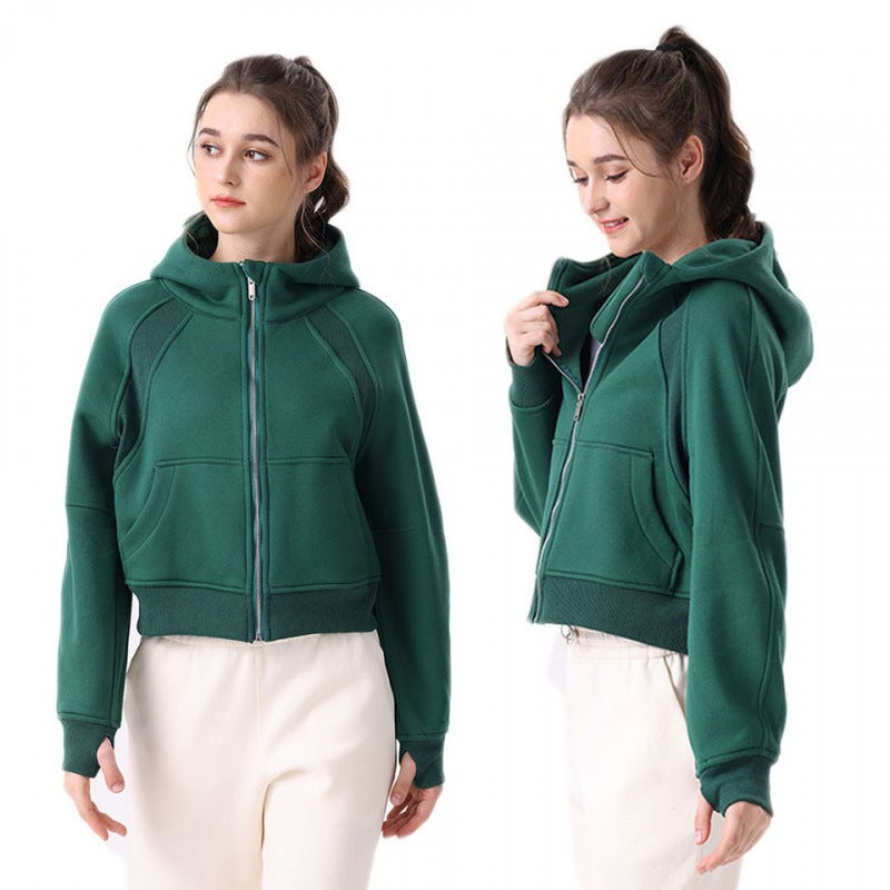 Women's Breathable Cotton Full-Zip Hooded Jacket for Yoga and Workouts, Relaxed Fit Long Sleeve - Image 1