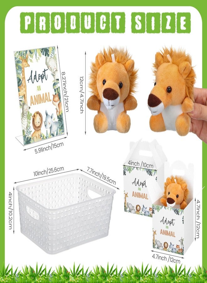 Vinsot 39 Pcs Mini Safari Stuffed Animals Set Adopt an Animal Favors 18 Small Jungle Forest Animal Plush Toys 18 Kraft Paper Boxes Acrylic Sign Plastic Basket for Birthday Supplies Gifts - Image 2