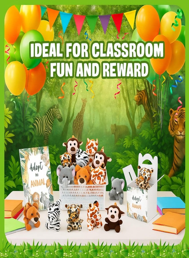 Vinsot 39 Pcs Mini Safari Stuffed Animals Set Adopt an Animal Favors 18 Small Jungle Forest Animal Plush Toys 18 Kraft Paper Boxes Acrylic Sign Plastic Basket for Birthday Supplies Gifts - Image 4