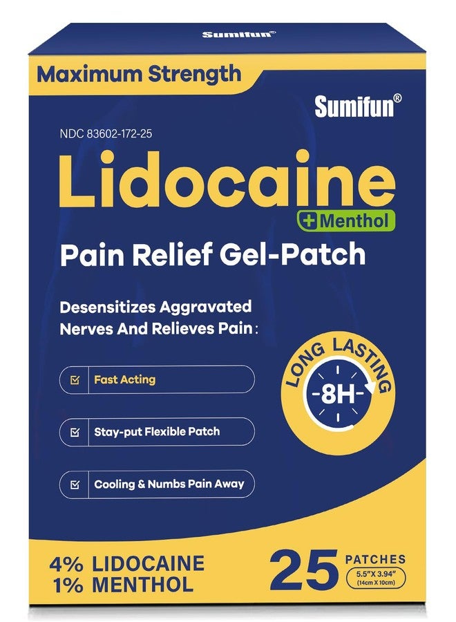 Sumifun Lidocaine Pain Relief Patches - Fast, Targeted Therapy Simple Backache, Soreness, Sprain, Joint Pain with Maximum Strength 4% Lidocaine and 1% Menthol (Large, Count, 25) - Image 1