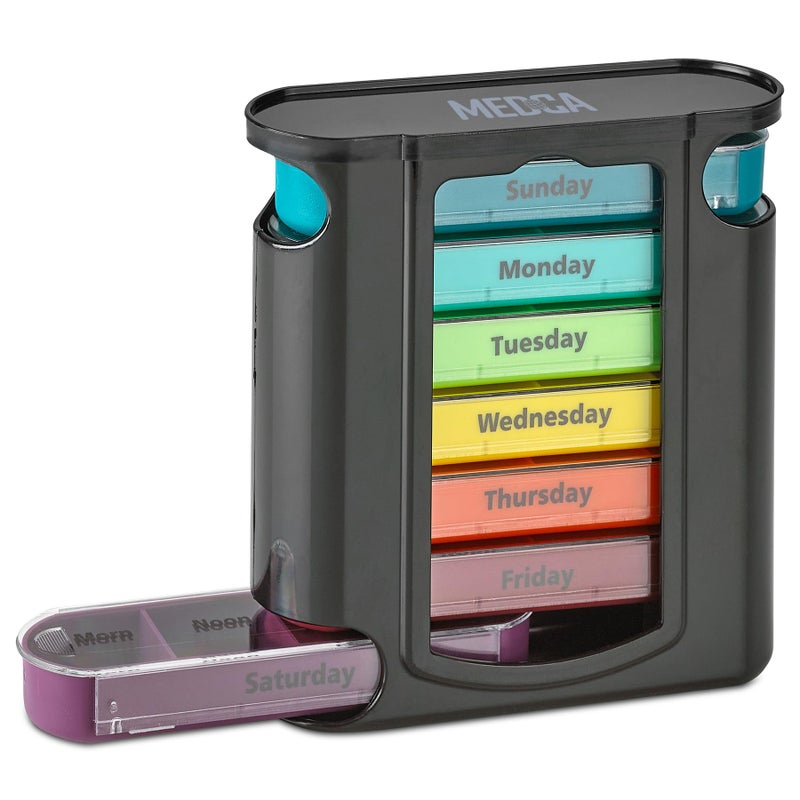 Weekly Pill Organizer 1 Dispenser 7 Stackable Compartments Four TimesaDay Morning Noon Evening and Bedtime Black