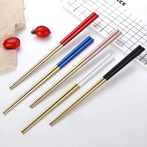 Iktu 5 Pairs Reusable Chopsticks Set - Stainless Steel Japanese Chopsticks, Lightweight Easy to Use Chop Sticks with Case for Sushi, Noodles and Other Asian Food (Gold - 5 Pair) - Image 4