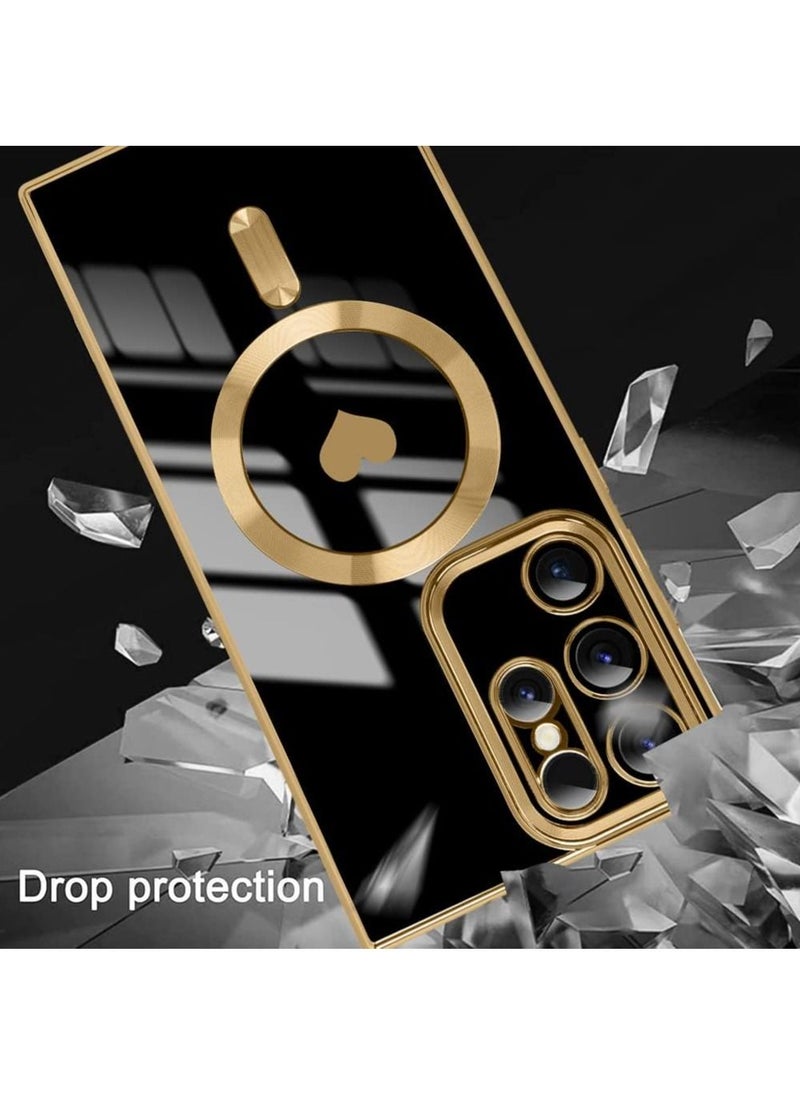 Color Fans - Magnetic Case for Samsung Galaxy S22 Ultra Support Magsafe Charging Luxury Plating Electroplate Elegant Shockproof Slim Phone Case Black - Image 1
