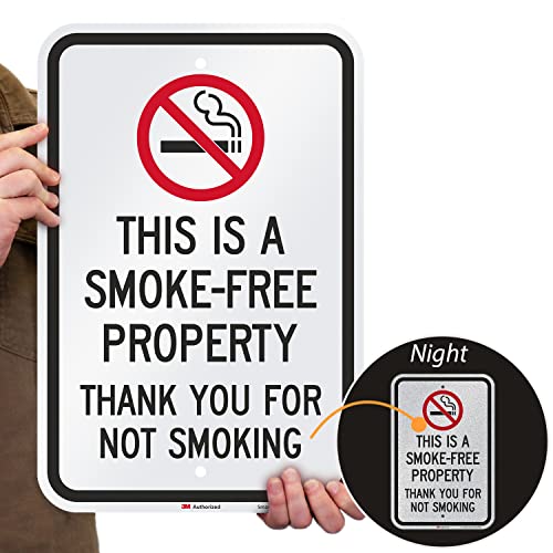 SmartSign "This Is A Smoke-Free Property, Thank You For Not Smoking" Sign | 12" x 18" 3M Engineer Grade Reflective Aluminum - Image 2
