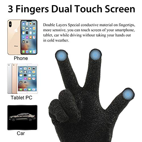 ViGrace Winter Touchscreen Gloves for Men & Women with 3 Fingers Dual-layer Touch Screen Warm Lined Anti-Slip Thermal Knit Driving Texting Glove(Dark Gray, Medium - Image 2