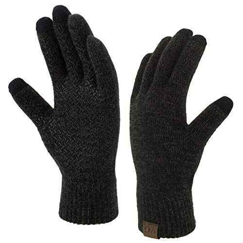 ViGrace Winter Touchscreen Gloves for Men & Women with 3 Fingers Dual-layer Touch Screen Warm Lined Anti-Slip Thermal Knit Driving Texting Glove(Dark Gray, Medium - Image 1