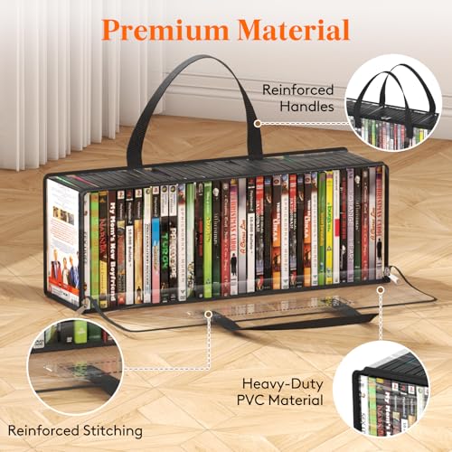 Lifewit DVD Storage Bags 6 Pack, Clear PVC DVD Case Holder with Handles, Front Window Zipper Design, Stackable Media Organizer for Blu Ray Disc, Movie Cases, VHS Box, Hold 210 Pcs DVDs (35 Each) - Image 3
