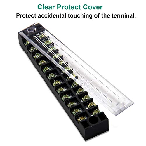 MILAPEAK Terminal Block and Strip - 5pcs 12 Positions 600V 15A Dual Row Screw Terminal Blocks with Cover + 10pcs 400V 15A 12 Positions Pre-Insulated Terminal Barrier Jumper Strips Black & Red - Image 3