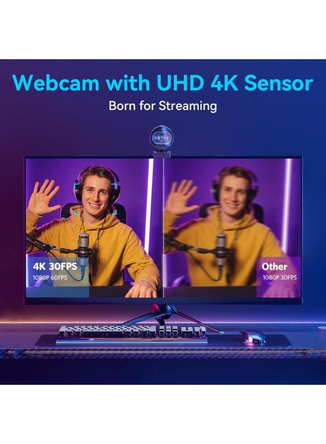 إي ميت كاميرا ويب S600 بدقة 4K للبث المباشر - مستشعر سوني بدقة 4K، ضبط تلقائي للصورة بتقنية PDAF، دقة 1080 بكسل بمعدل 60 إطارًا في الثانية، ميكروفونان لإلغاء الضوضاء - Image 3