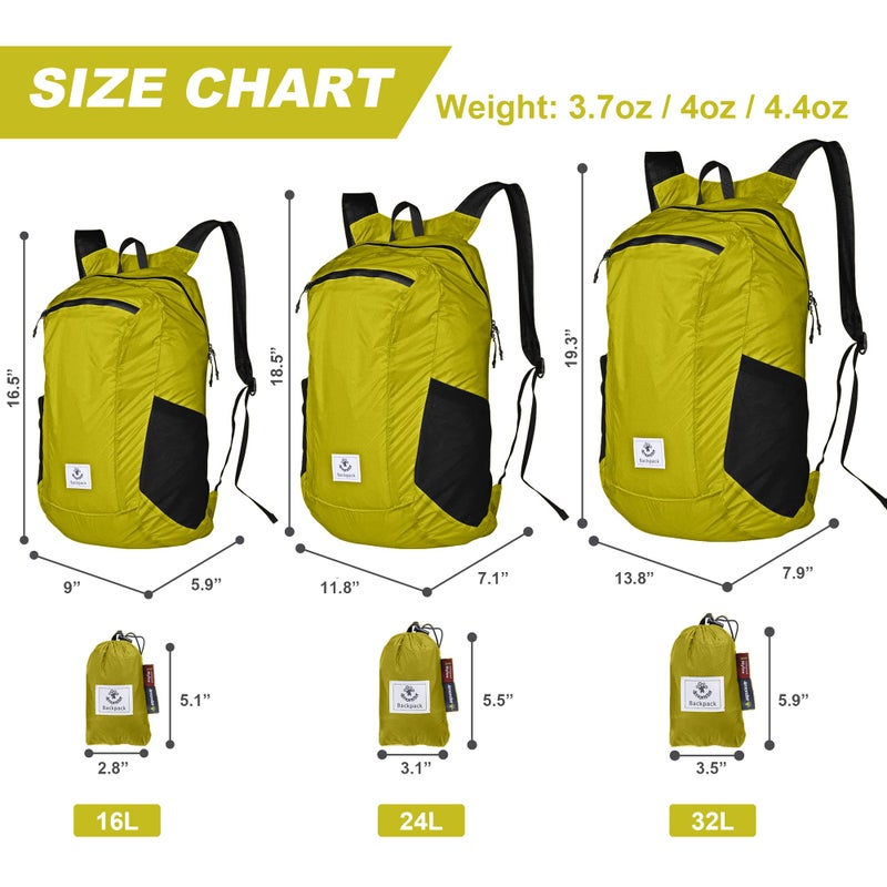 4Monster Hiking Daypack,Water Resistant Lightweight Packable Backpack For Travel Camping Outdoor (Yellow Green, 24L) - Image 3