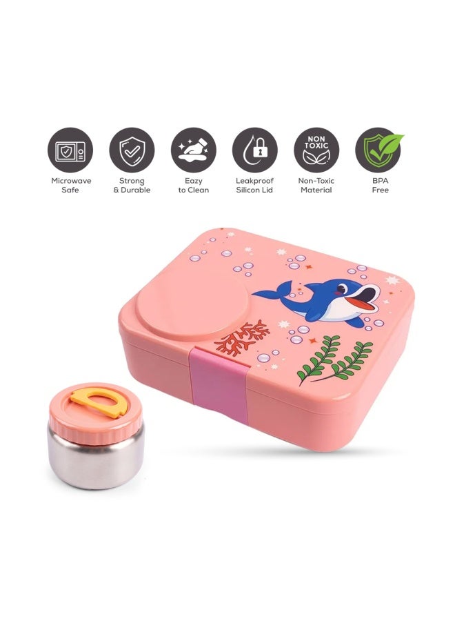 Cocobee Whale Bento Lunch Box With Food Jar, 4 Compartments - Pink - Image 2
