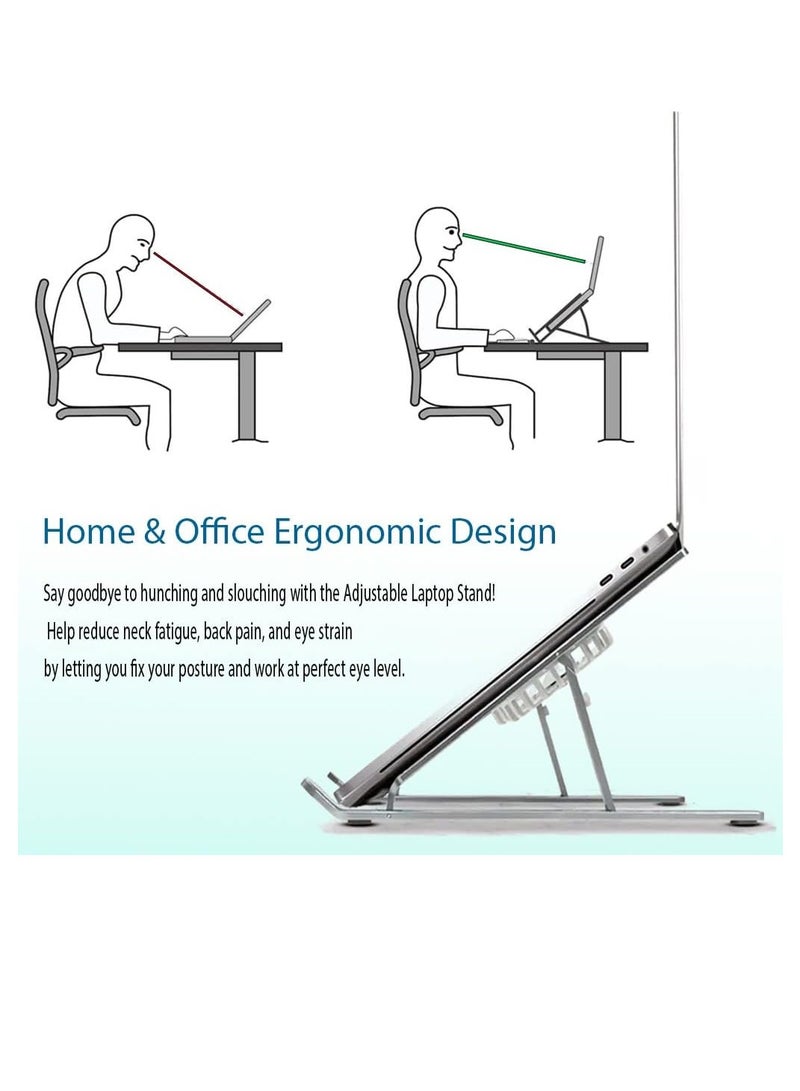 "Laptop Stand for Desk with Cooling Pad & Fan - 7 Levels Adjustable Aluminium Laptop Holder & Notebook Riser for MacBook Pro/Air, HP, Lenovo, Sony, Dell, More 10-15.6” Laptops (Silver)" - Image 2