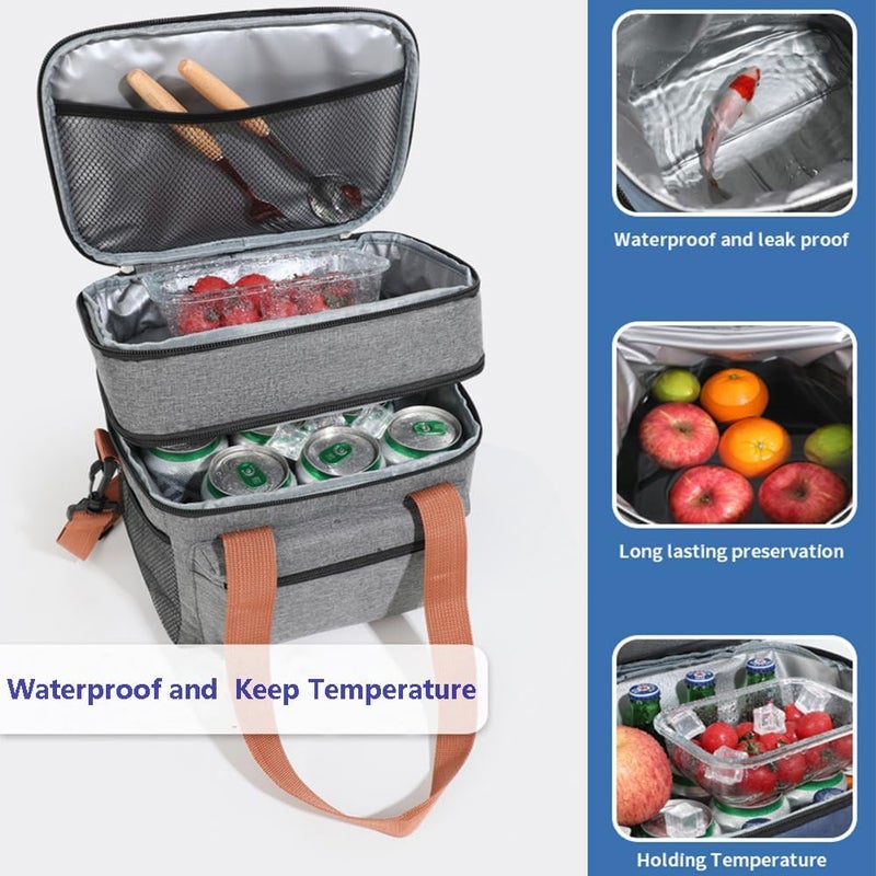 IraXpro Double Layer Insulated Lunch Bag, Portable Cooler Tote Bag for Men Women Adult, Leak and Waterproof, Double Deck Cooler Lunch Box Bag, for Office,Picnic (Black) - Image 5