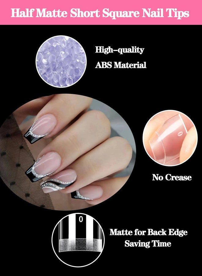 Namgznso Extra Short Square Nail Tips, 240pcs Half Matte Square French Nail Tips Short Half Cover Fake Nails, 12 Sizes No C Curve Nails Tips for Acrylic Nails Professional at Home DIY and Nail Salons - Image 3
