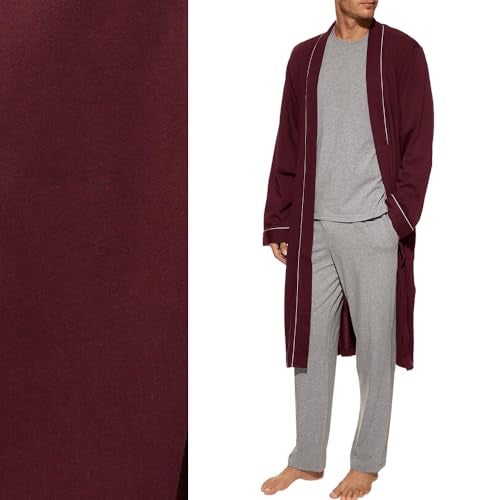 HOLOVE Mens Cotton Big and Tall Robes Lightweight with Handy Pockets Spa Bathrobes (Burgundy S/M) - Image 5