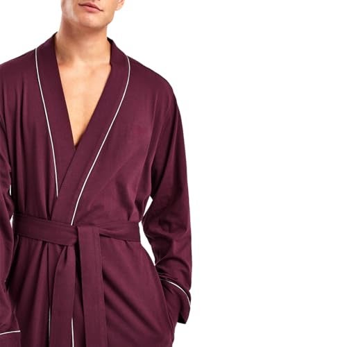 HOLOVE Mens Cotton Big and Tall Robes Lightweight with Handy Pockets Spa Bathrobes (Burgundy S/M) - Image 4