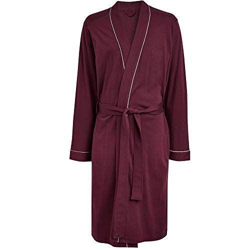 HOLOVE Mens Cotton Big and Tall Robes Lightweight with Handy Pockets Spa Bathrobes (Burgundy S/M) - Image 3