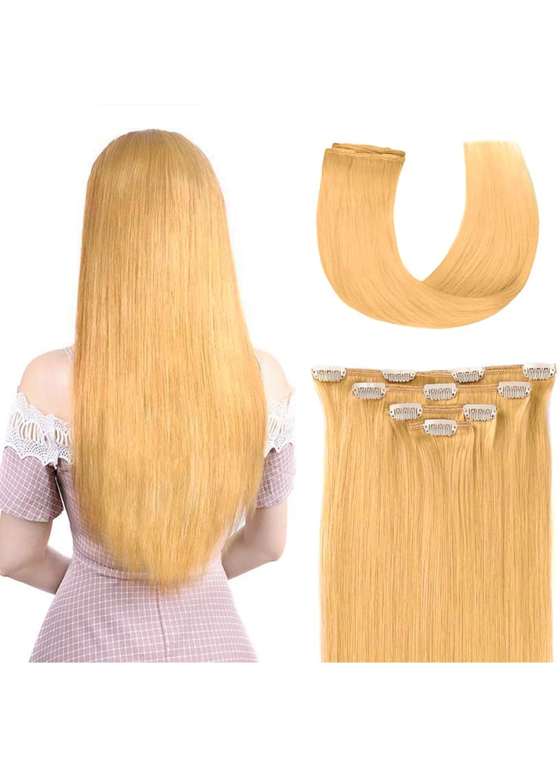 Winsky - 12 Clip in Hair Extensions Remy Human Hair for Women  Silky Straight Human Hair Clip in Extensions 50grams 4pieces Natural Blonde 24 Color - Image 1