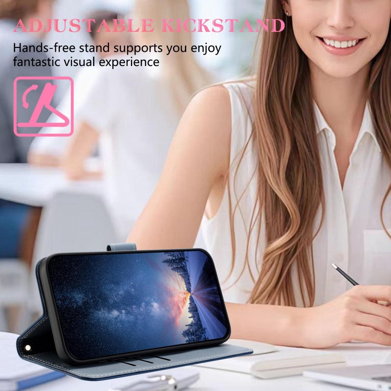 erorex For Honor X6c 4G Metal Bow Leather Phone Case with Hand Strap(Dark Blue) - Image 5