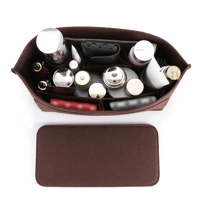 Doxo Purse Organizer Insert for Handbags & Base Shaper 2pc Set, Felt Bag Organizer for Tote with 3 Sizes, Compatible with Neverful Speedy and More (PM-Brown-Medium) - Image 3