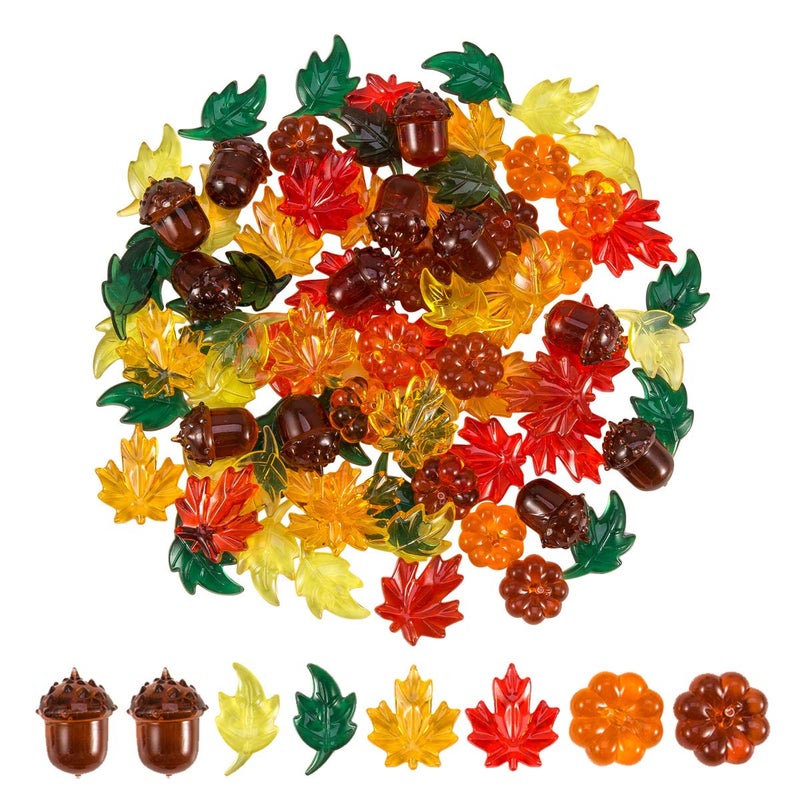 84 Pieces Acrylic Leaves Mini Acrylic Pumpkin Maple Leaves Acorns Crystals Gems for Thanksgiving Home Table Scatters Decoration Autumn Table Scatters Favor Vase Filler5 Colors