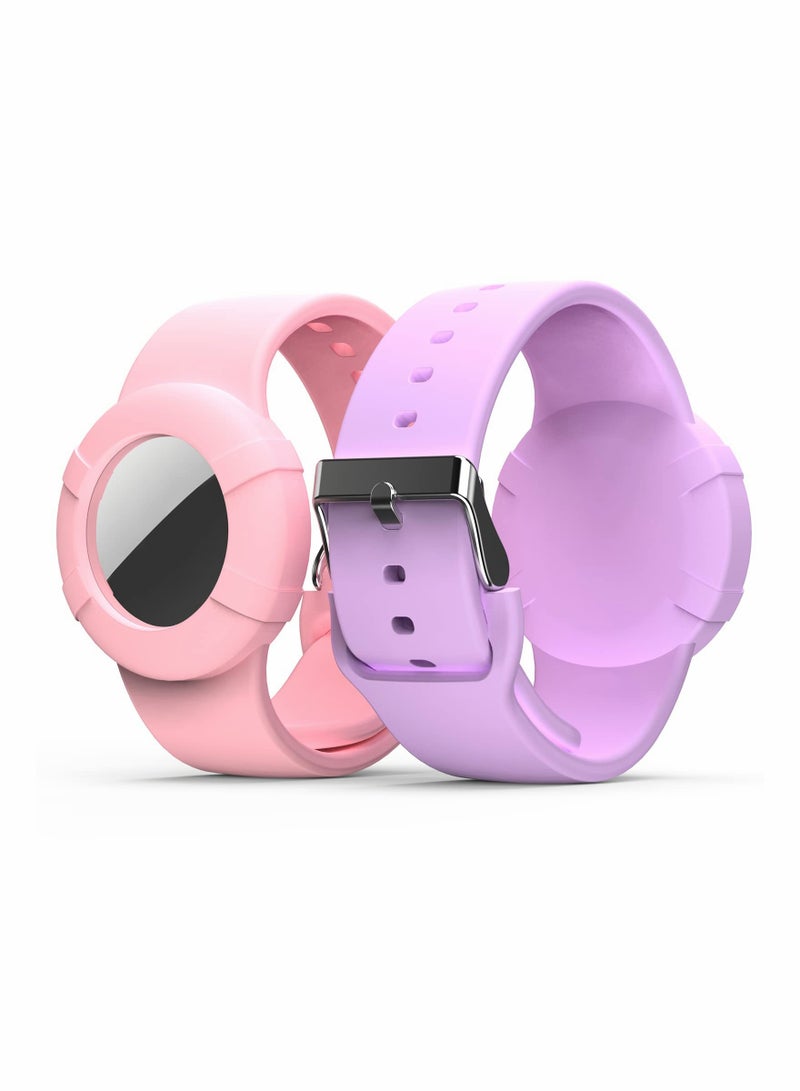 2 Pcs Airtag Wristbands for Kids Soft Silicone Bracelet Lightweight Waterproof Band Compatible with Apple Airtag Watch Band for Children and Toddler - Image 1