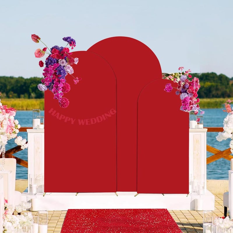HAINARverS Set of 3 Wedding Arch Cover 6FT,6.6FT,7.2FT Spandex Fitted Stretchy Arch Stand Covers,2 Sided Round Top Chiara Backdrop Cover for Birthday Party Banquet Baby Shower Arch Decoration(Red) - Image 5