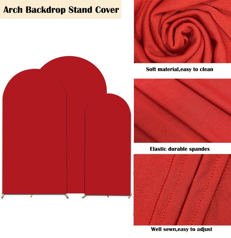 HAINARverS Set of 3 Wedding Arch Cover 6FT,6.6FT,7.2FT Spandex Fitted Stretchy Arch Stand Covers,2 Sided Round Top Chiara Backdrop Cover for Birthday Party Banquet Baby Shower Arch Decoration(Red) - Image 4