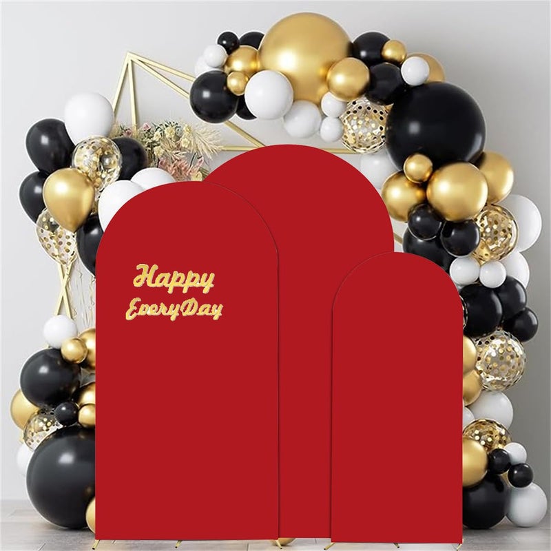 HAINARverS Set of 3 Wedding Arch Cover 6FT,6.6FT,7.2FT Spandex Fitted Stretchy Arch Stand Covers,2 Sided Round Top Chiara Backdrop Cover for Birthday Party Banquet Baby Shower Arch Decoration(Red) - Image 2