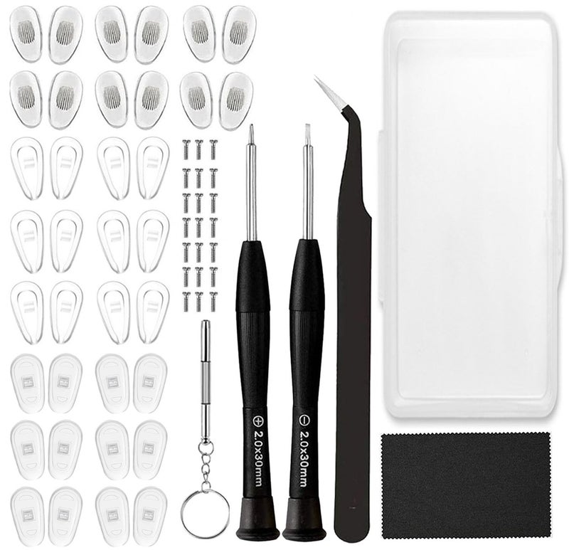 18 Pairs Eyeglass Nose Pads Eyeglasses Repair Kit with Screwdrivers Nose Pads Screws Tweezer Cleaning Cloth for Glasses Glasses and Sunglass Nose Pad Replacement