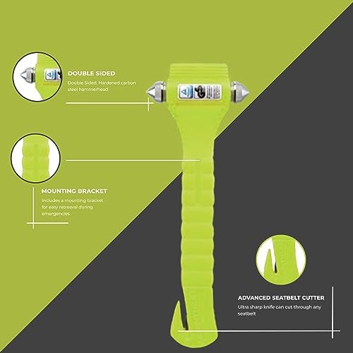 Lifehammer Brand Safety Hammer, the Original Emergency Escape and Rescue Tool with Seatbelt Cutter, Made in the Netherlands, Glow Yellow - Image 4