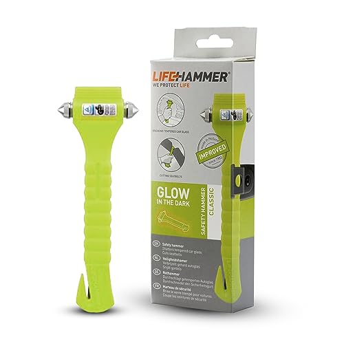 Lifehammer Brand Safety Hammer, the Original Emergency Escape and Rescue Tool with Seatbelt Cutter, Made in the Netherlands, Glow Yellow - Image 1