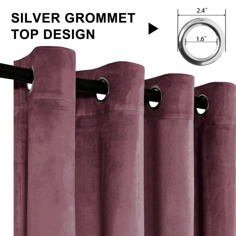 XWZO Velvet Curtains 84 Inches for Living Room - Grommet Blackout Curtain Panels for Bedroom/Home Theater/Wedding Party with Tiebacks  Wild Rose  W52 x L84  Set of 2 - Image 4