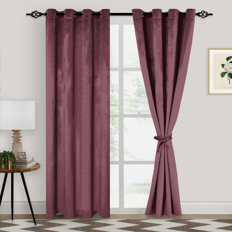 XWZO Velvet Curtains 84 Inches for Living Room - Grommet Blackout Curtain Panels for Bedroom/Home Theater/Wedding Party with Tiebacks  Wild Rose  W52 x L84  Set of 2 - Image 1