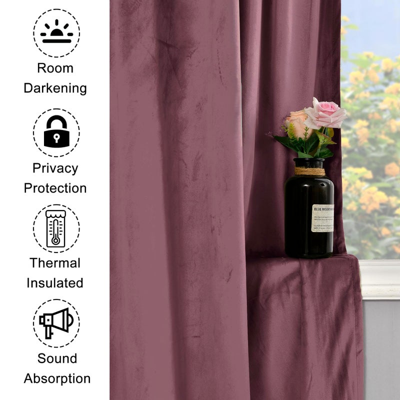 XWZO Velvet Curtains 84 Inches for Living Room - Grommet Blackout Curtain Panels for Bedroom/Home Theater/Wedding Party with Tiebacks  Wild Rose  W52 x L84  Set of 2 - Image 3