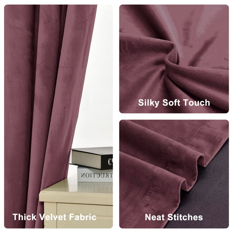 XWZO Velvet Curtains 84 Inches for Living Room - Grommet Blackout Curtain Panels for Bedroom/Home Theater/Wedding Party with Tiebacks  Wild Rose  W52 x L84  Set of 2 - Image 5