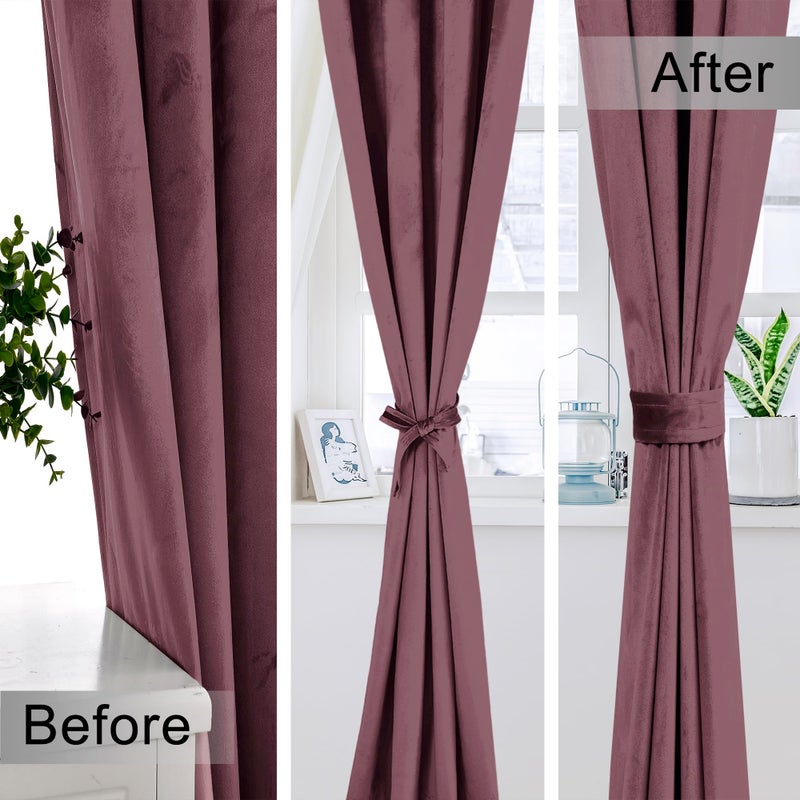 XWZO Velvet Curtains 84 Inches for Living Room - Grommet Blackout Curtain Panels for Bedroom/Home Theater/Wedding Party with Tiebacks  Wild Rose  W52 x L84  Set of 2 - Image 2